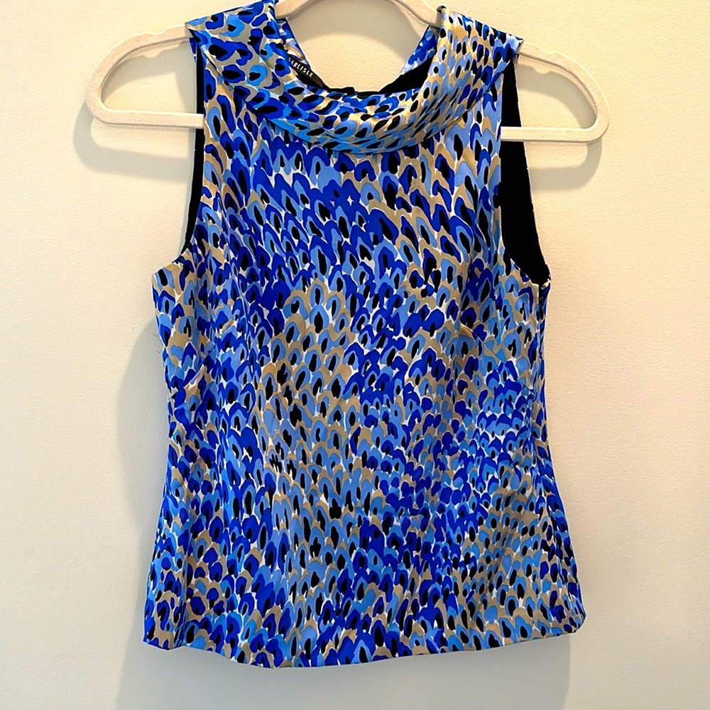 EUC: Carlisle size 0🔥100% SILK🔥Zipper side & tie back. Black Royal Blue HIP